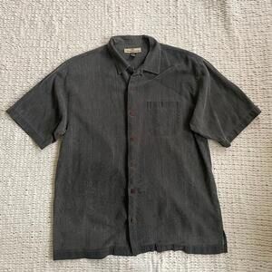 Tommy Bahama Men's Grey Silk Palm Tree Hawaiian Shirt - Size Medium